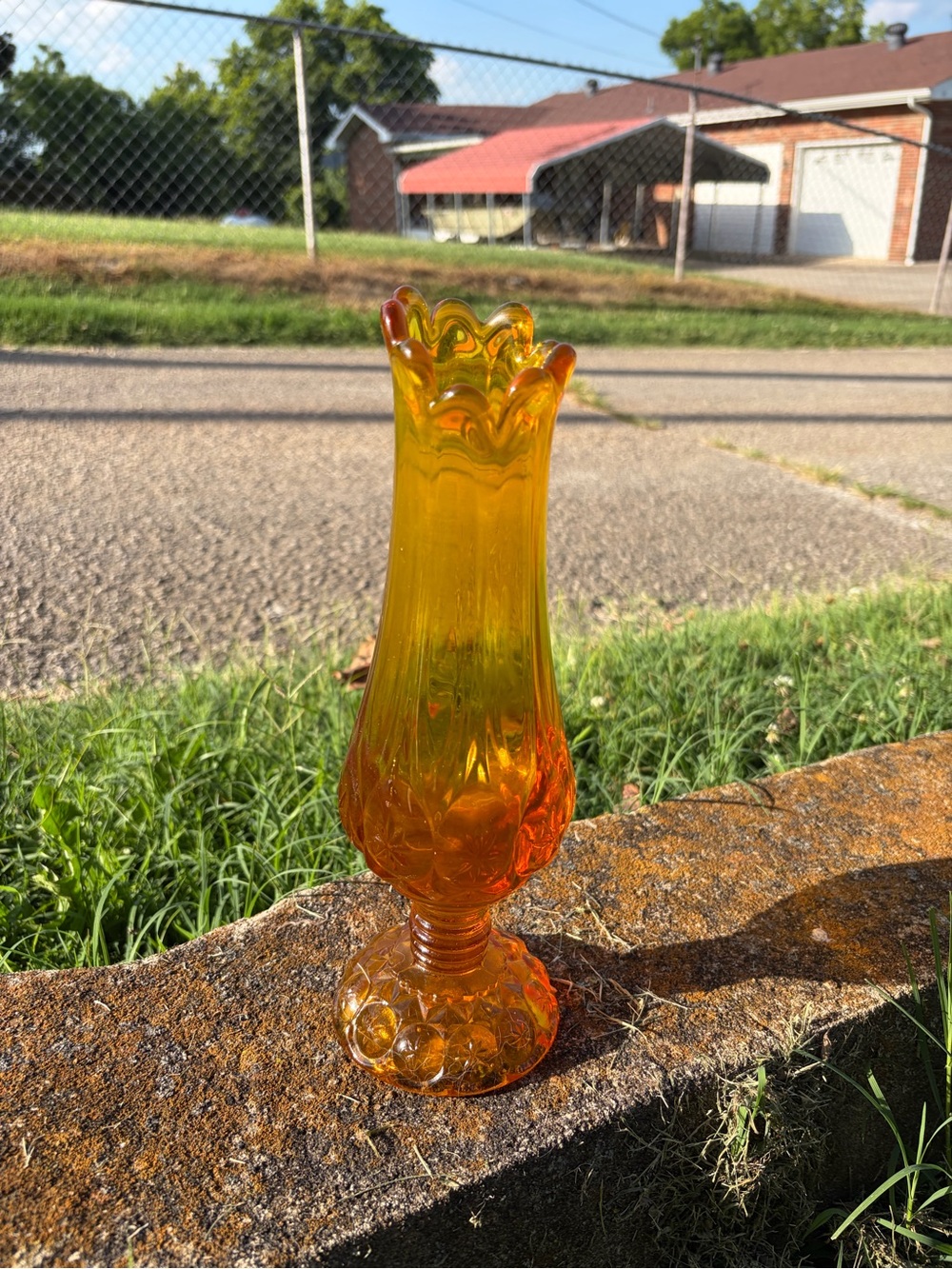 Kanawha Amber Swung Vase Stars & Moon Vintage UV Reactive Glass